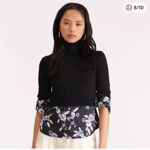 Veronica Beard Nina Merino Silk Mixed Media Pullover Turtleneck.